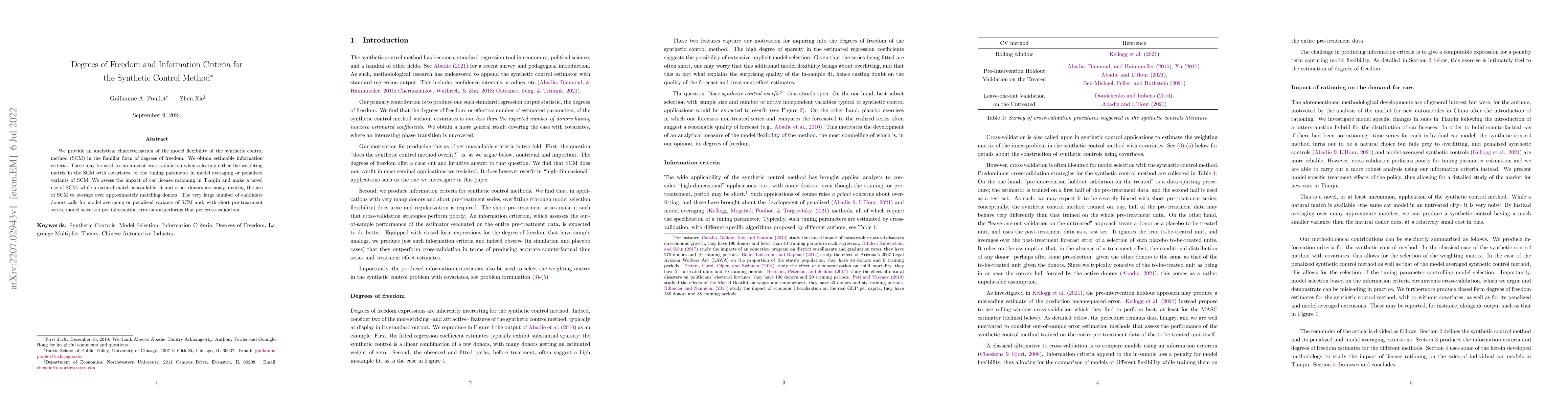 Thumbnail for Degrees of Freedom and Information Criteria for the Synthetic Control
  Method