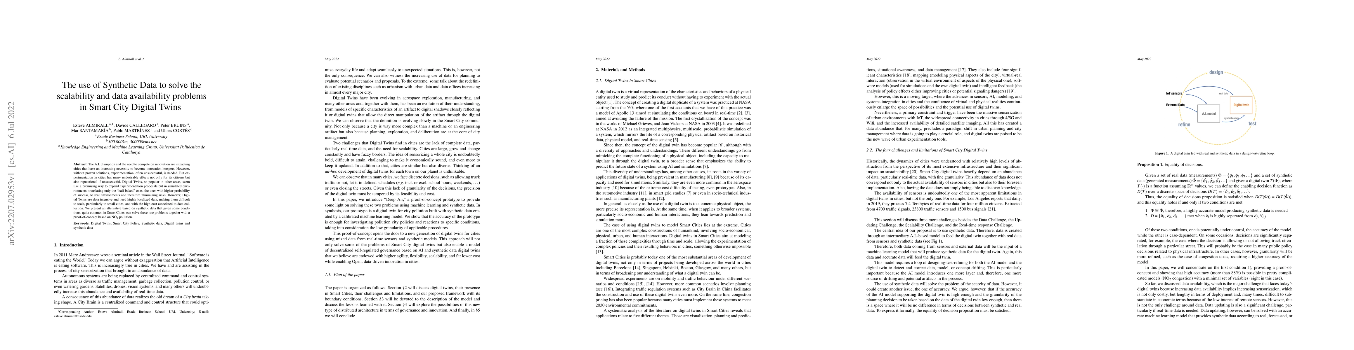 Thumbnail for The use of Synthetic Data to solve the scalability and data availability
  problems in Smart City Digital Twins