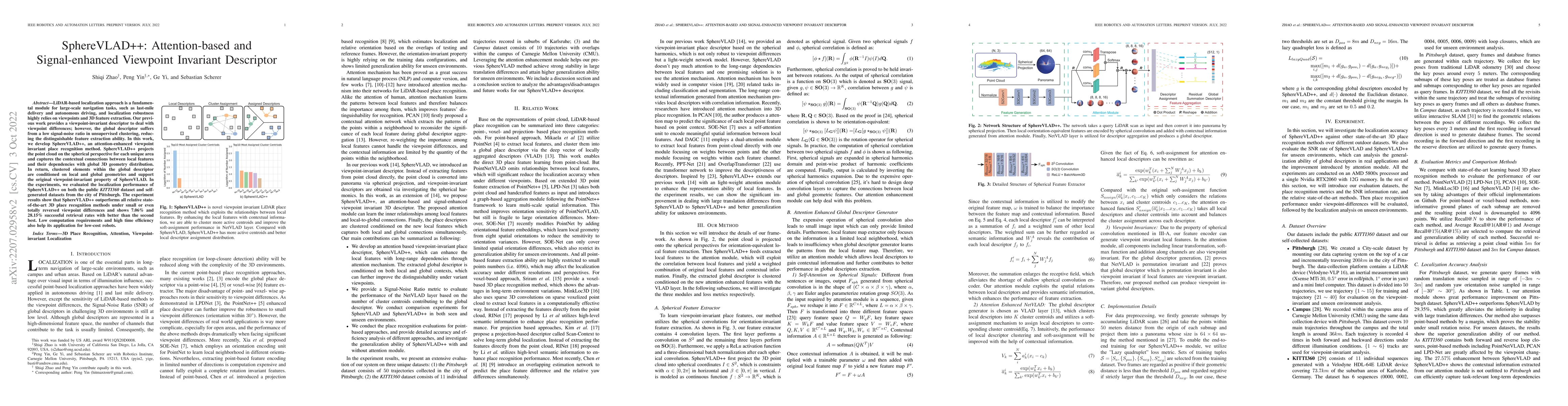 Thumbnail for SphereVLAD++: Attention-based and Signal-enhanced Viewpoint Invariant
  Descriptor