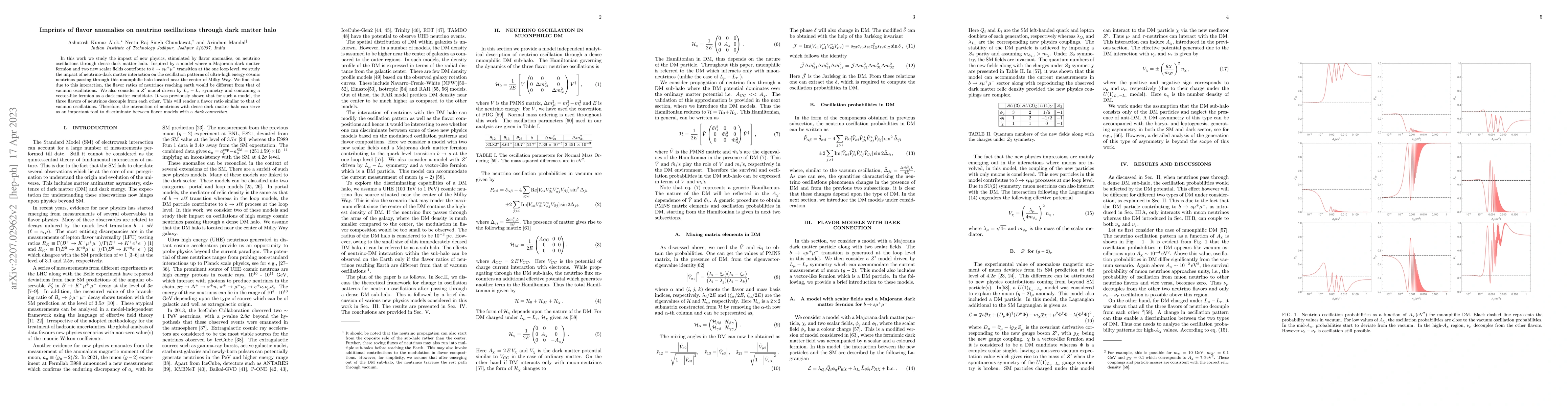 Thumbnail for Imprints of flavor anomalies on neutrino oscillations through dark
  matter halo