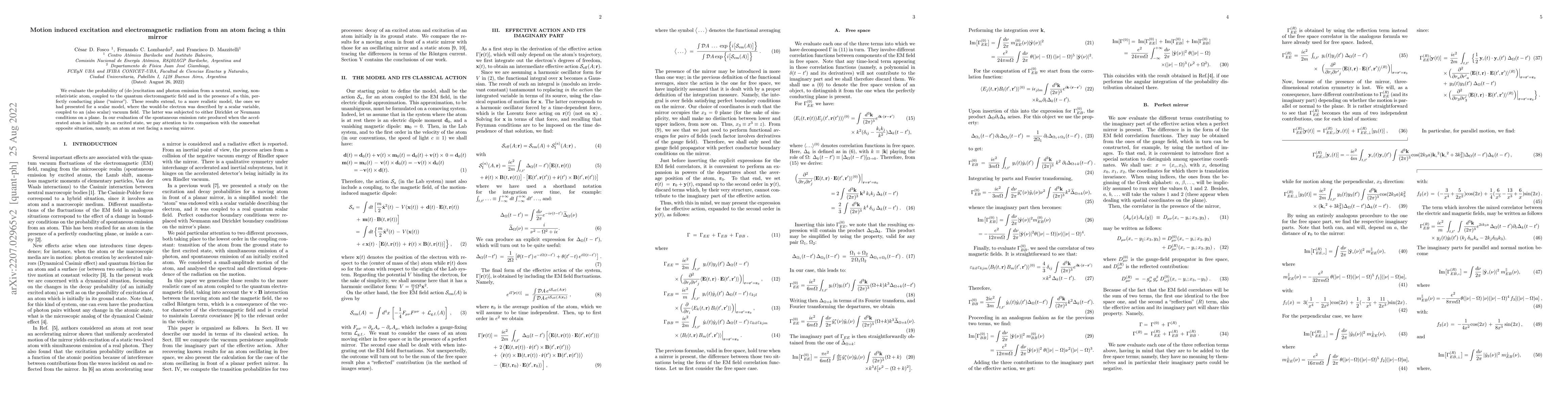 Thumbnail for Motion induced excitation and electromagnetic radiation from an atom
  facing a thin mirror