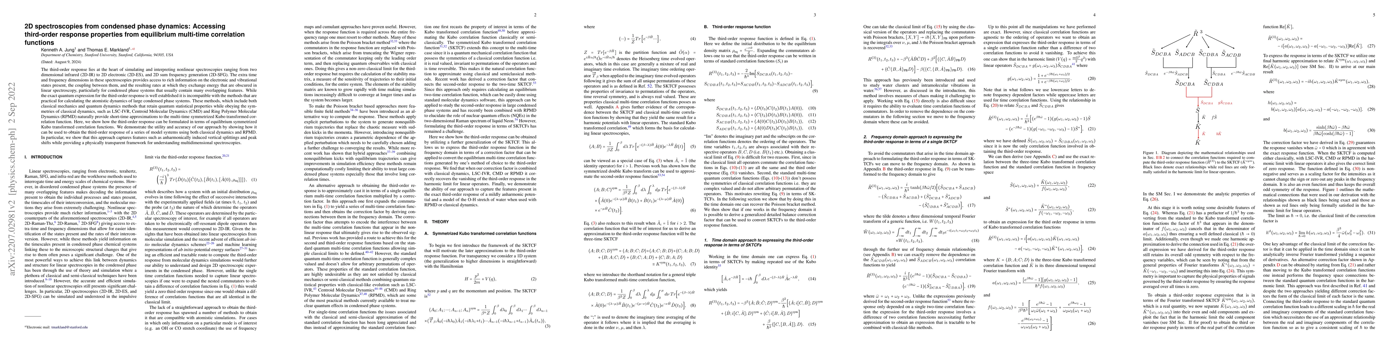 Thumbnail for 2D spectroscopies from condensed phase dynamics: Accessing third-order
  response properties from equilibrium multi-time correlation functions