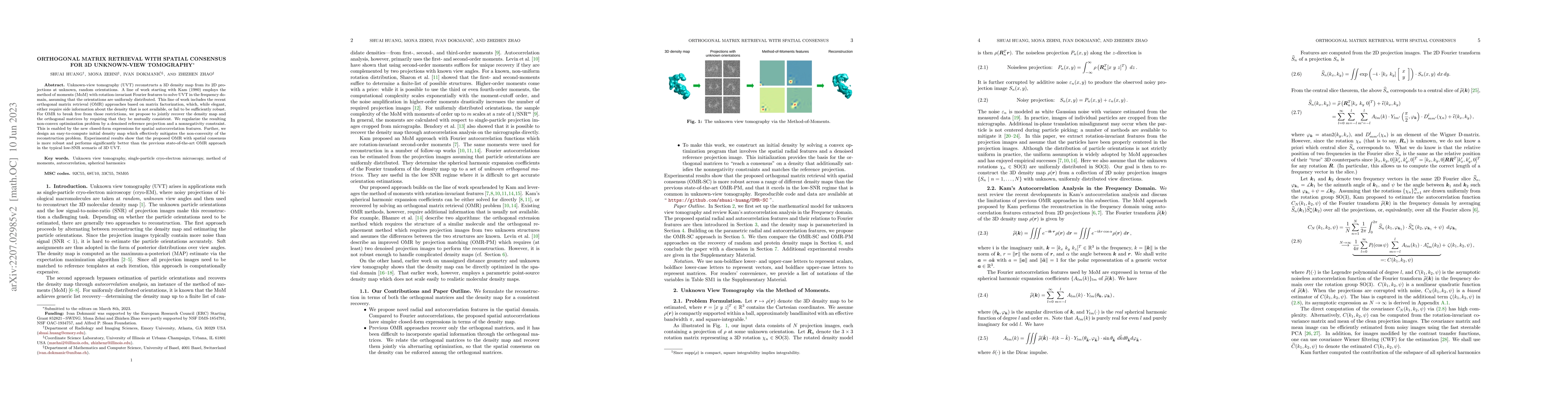 Thumbnail for Orthogonal Matrix Retrieval with Spatial Consensus for 3D Unknown-View
  Tomography