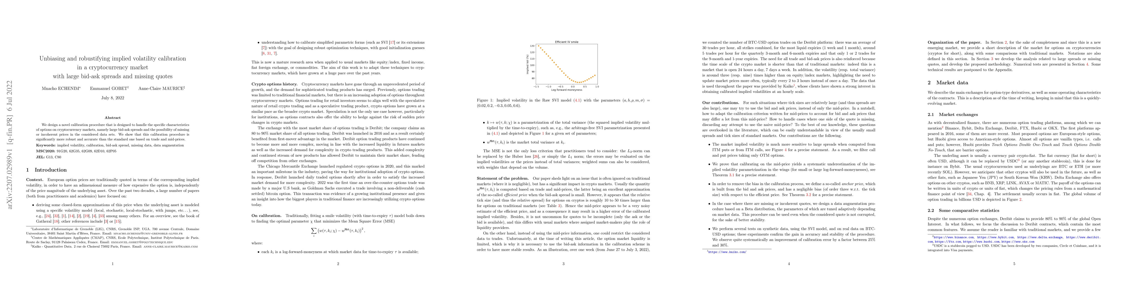 Thumbnail for Unbiasing and robustifying implied volatility calibration in a
  cryptocurrency market with large bid-ask spreads and missing quotes