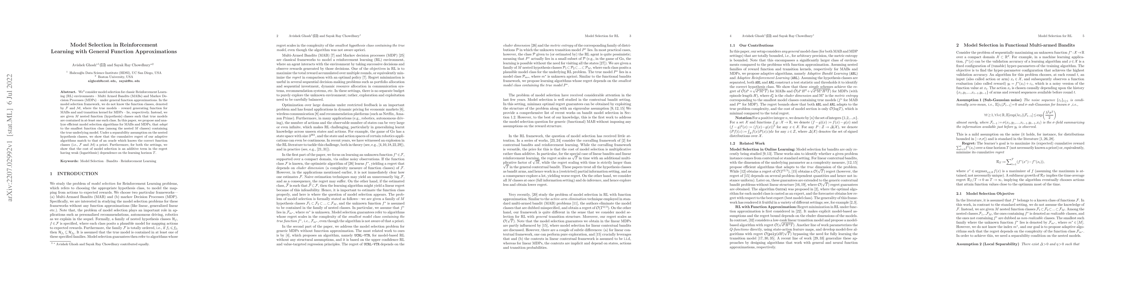 Thumbnail for Model Selection in Reinforcement Learning with General Function
  Approximations