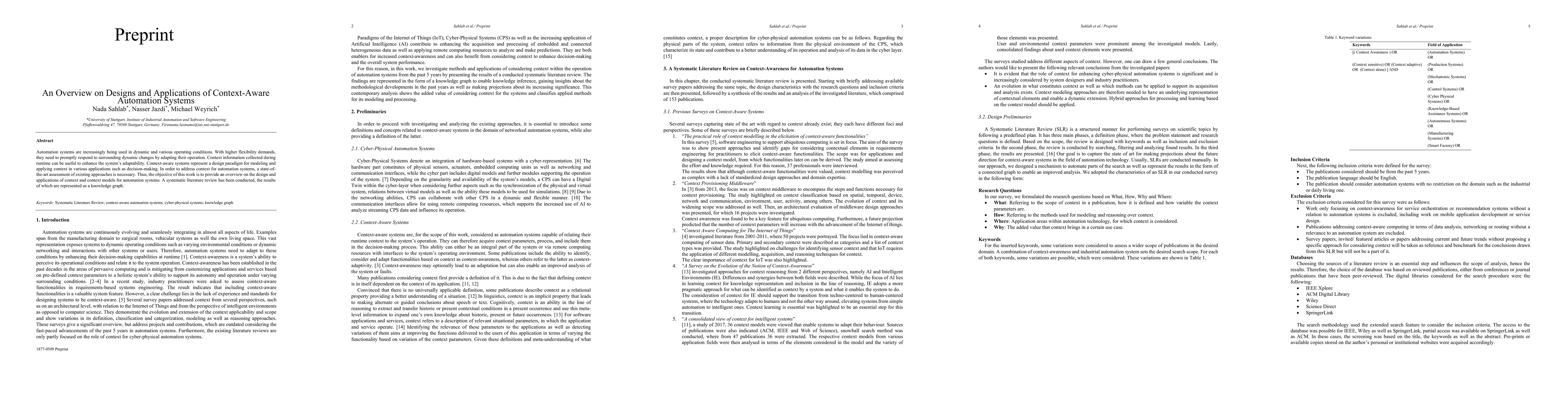 Thumbnail for An Overview on Designs and Applications of Context-Aware Automation
  Systems