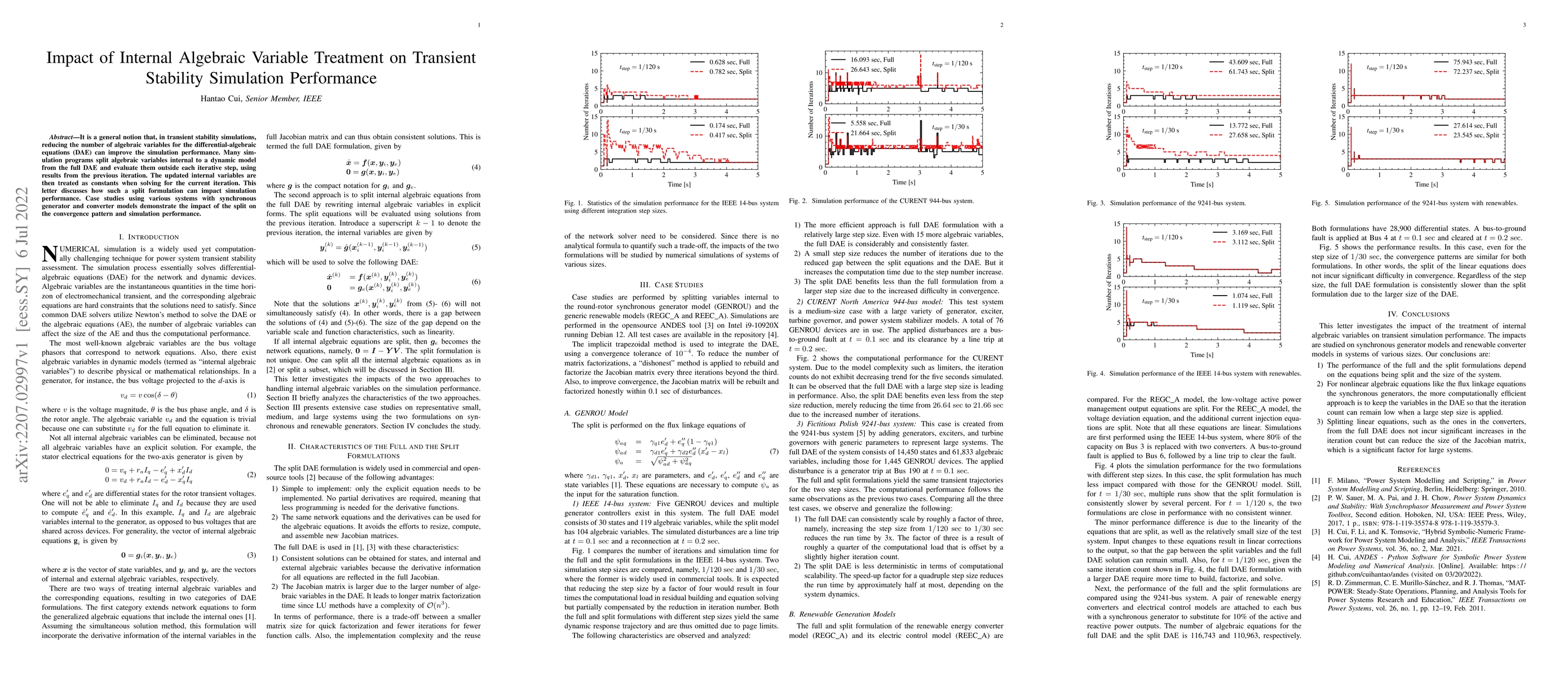 Thumbnail for Impact of Internal Algebraic Variable Treatment on Transient Stability
  Simulation Performance