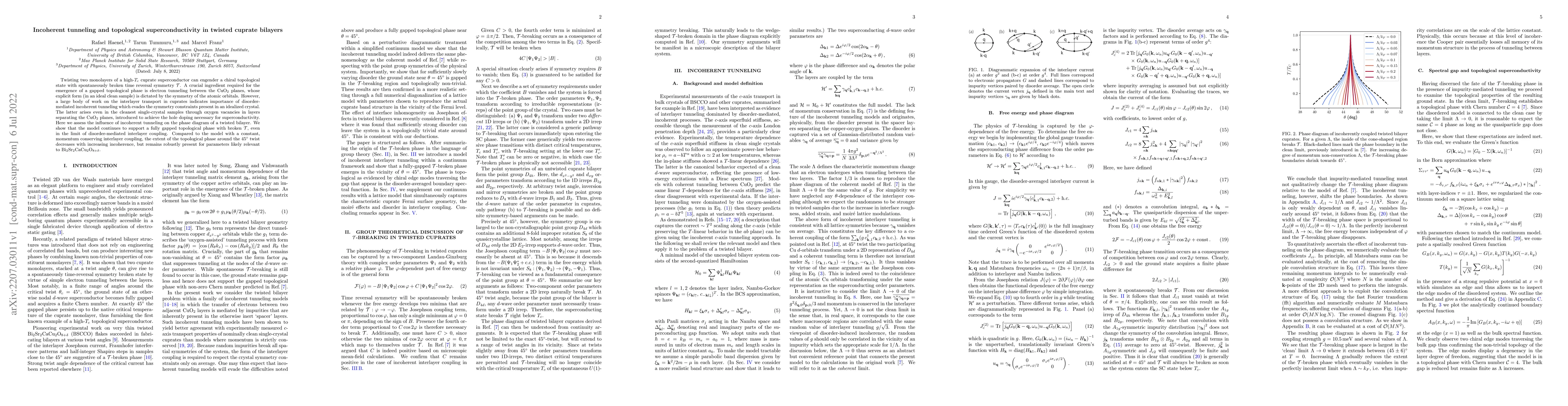 Thumbnail for Incoherent tunneling and topological superconductivity in twisted
  cuprate bilayers