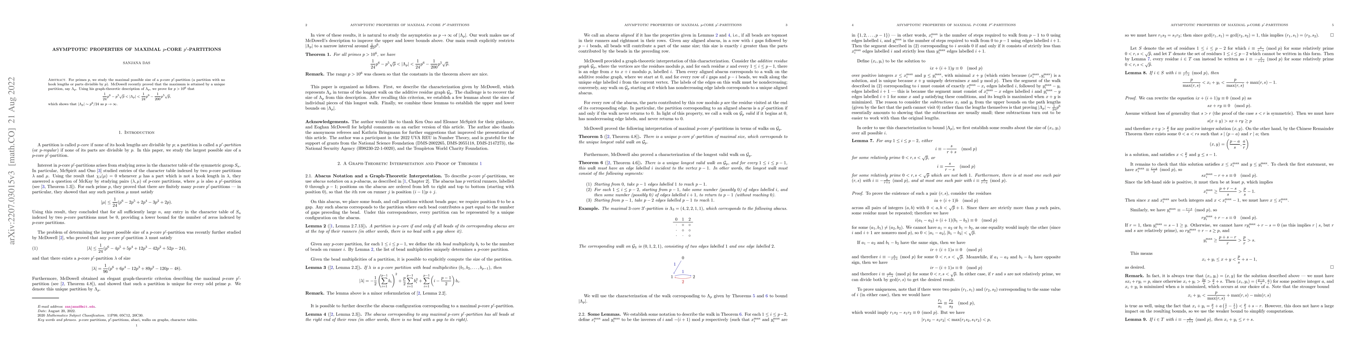 Thumbnail for Asymptotic Properties of Maximal $p$-Core $p'$-Partitions