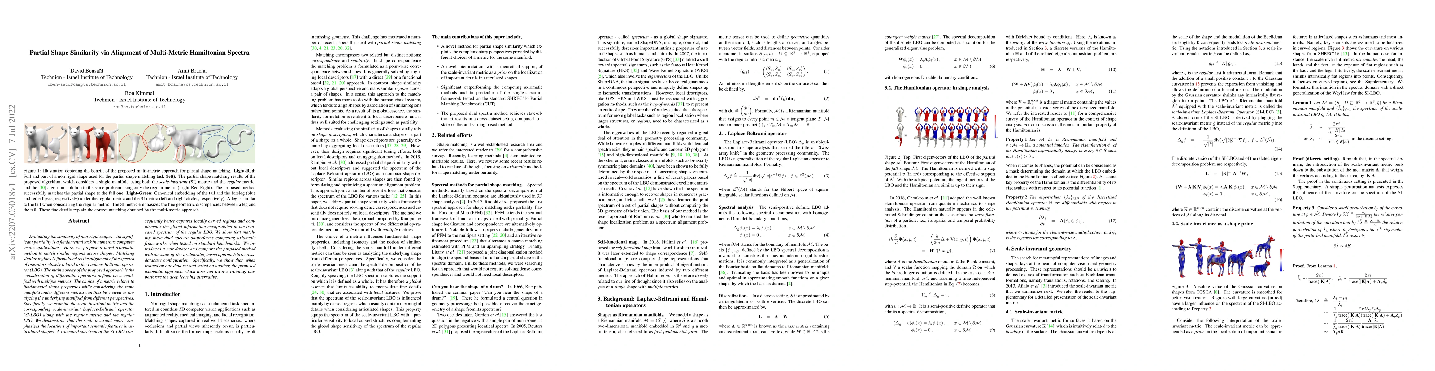 Thumbnail for Partial Shape Similarity via Alignment of Multi-Metric Hamiltonian
  Spectra