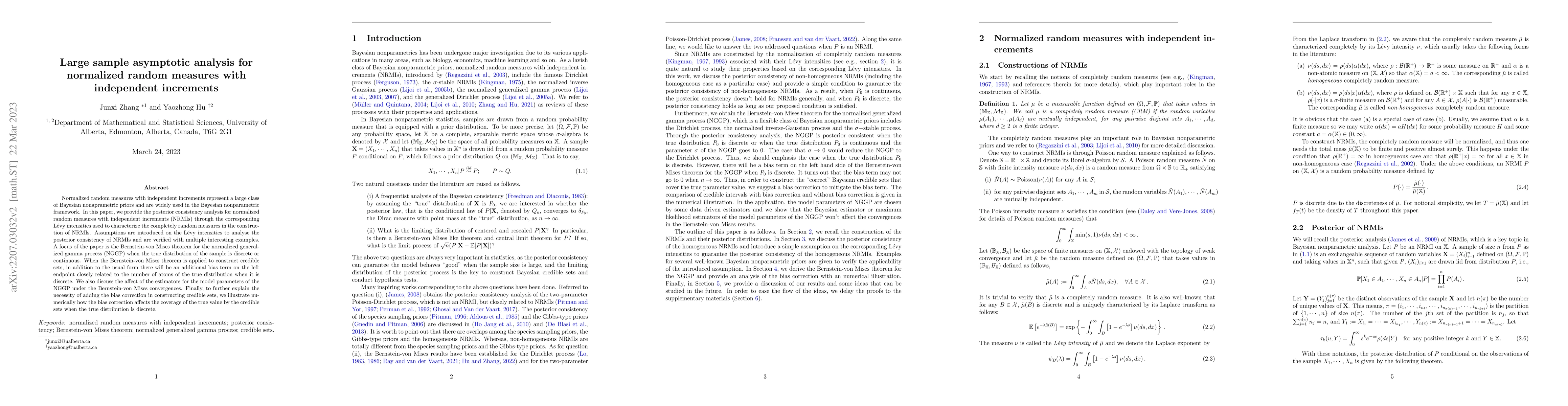Thumbnail for Large sample asymptotic analysis for normalized random measures with
  independent increments