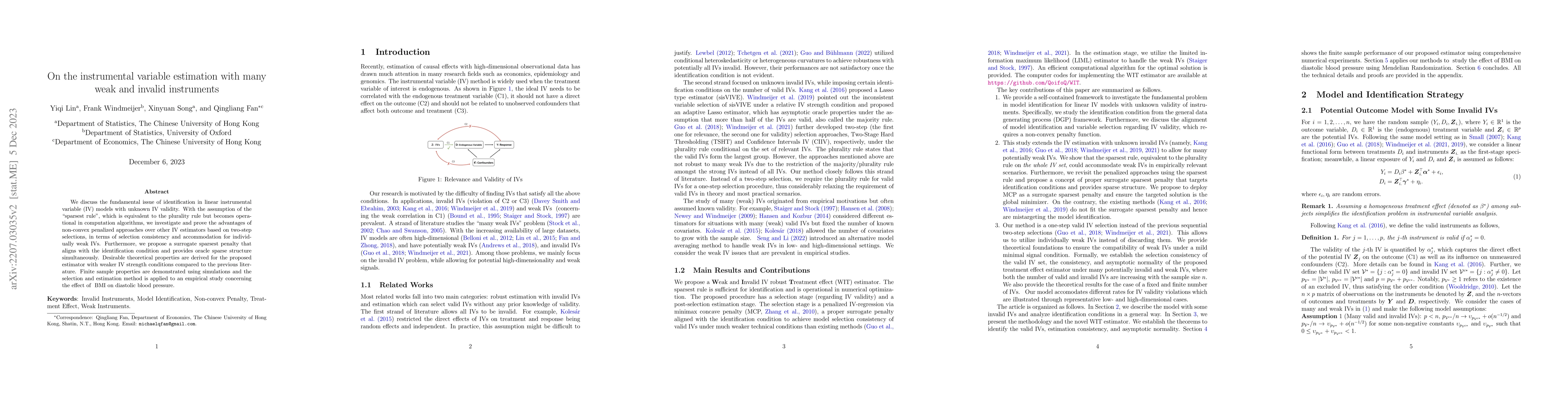 Thumbnail for On the instrumental variable estimation with many weak and invalid
  instruments
