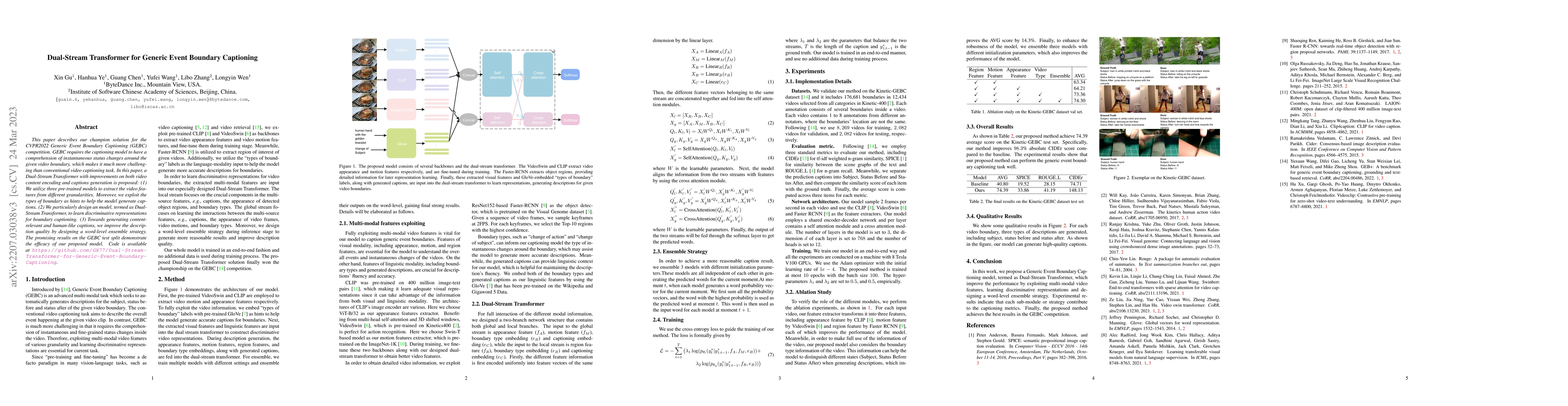 Thumbnail for Dual-Stream Transformer for Generic Event Boundary Captioning
