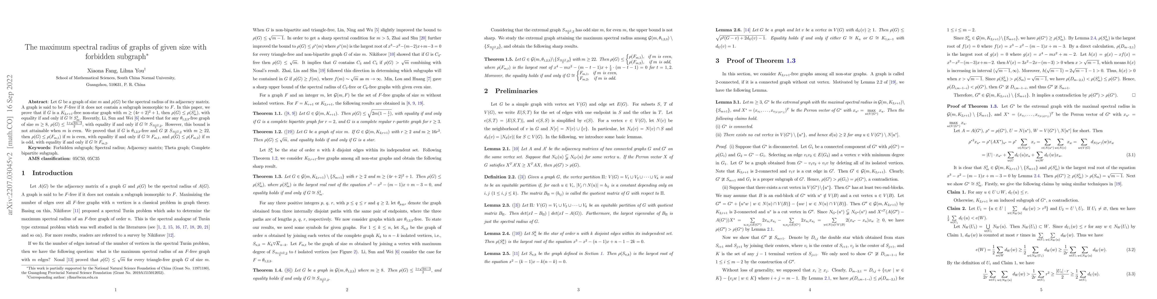 Thumbnail for The maximum spectral radius of graphs of given size with forbidden
  subgraph