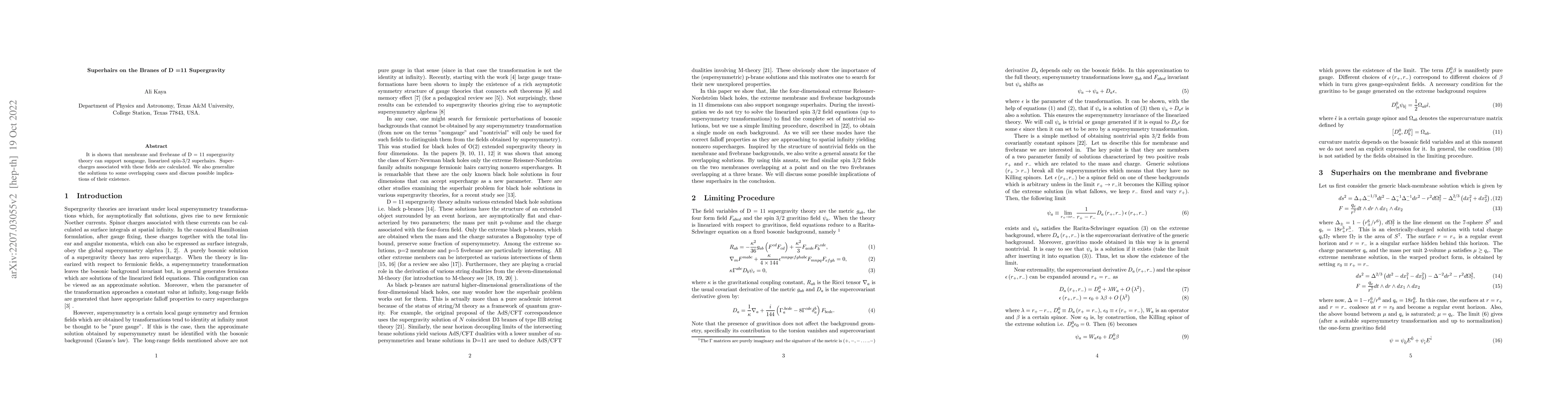 Thumbnail for Superhairs on the Branes of D =11 Supergravity