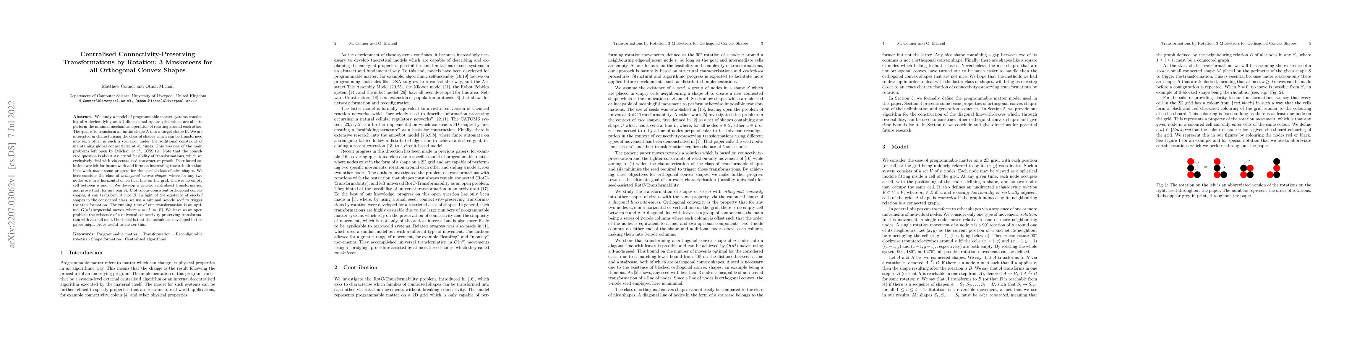Thumbnail for Centralised Connectivity-Preserving Transformations by Rotation: 3
  Musketeers for all Orthogonal Convex Shapes