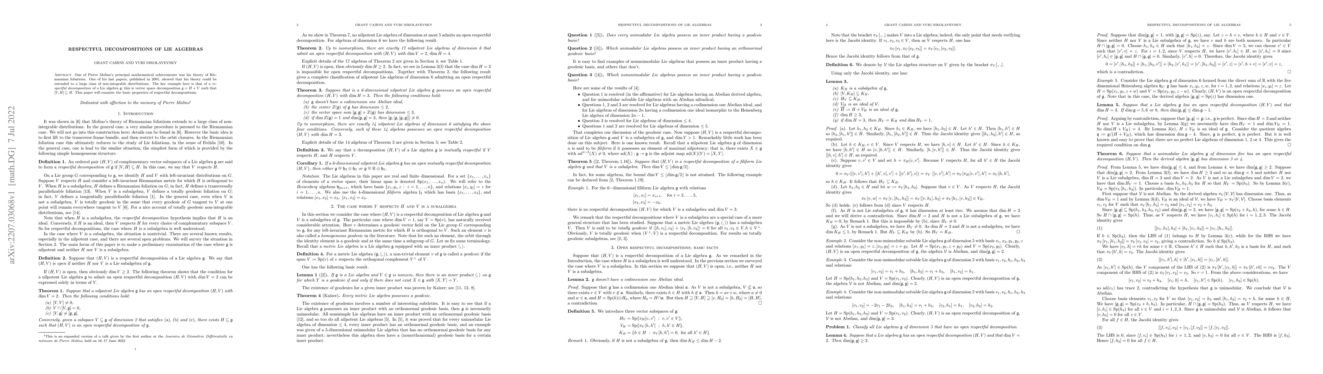 Thumbnail for Respectful decompositions of Lie algebras