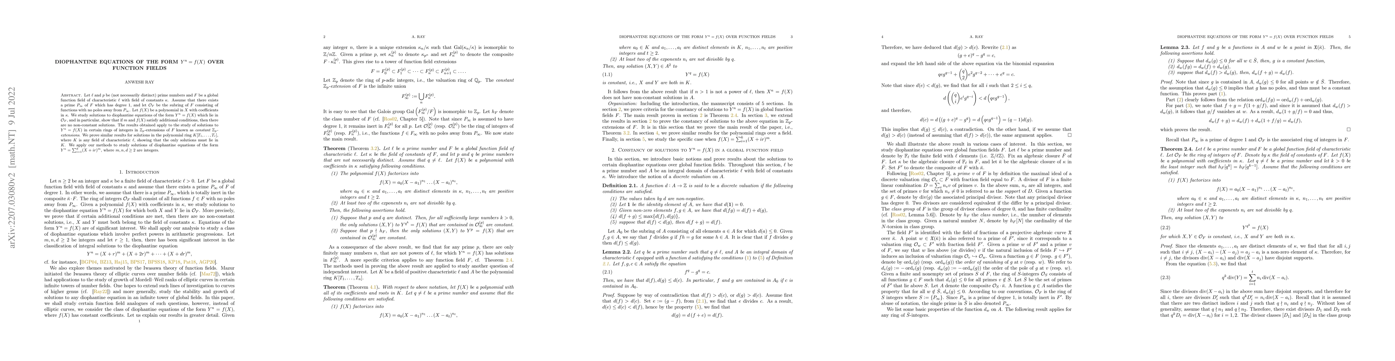 Thumbnail for Diophantine equations of the form $Y^n=f(X)$ over function fields