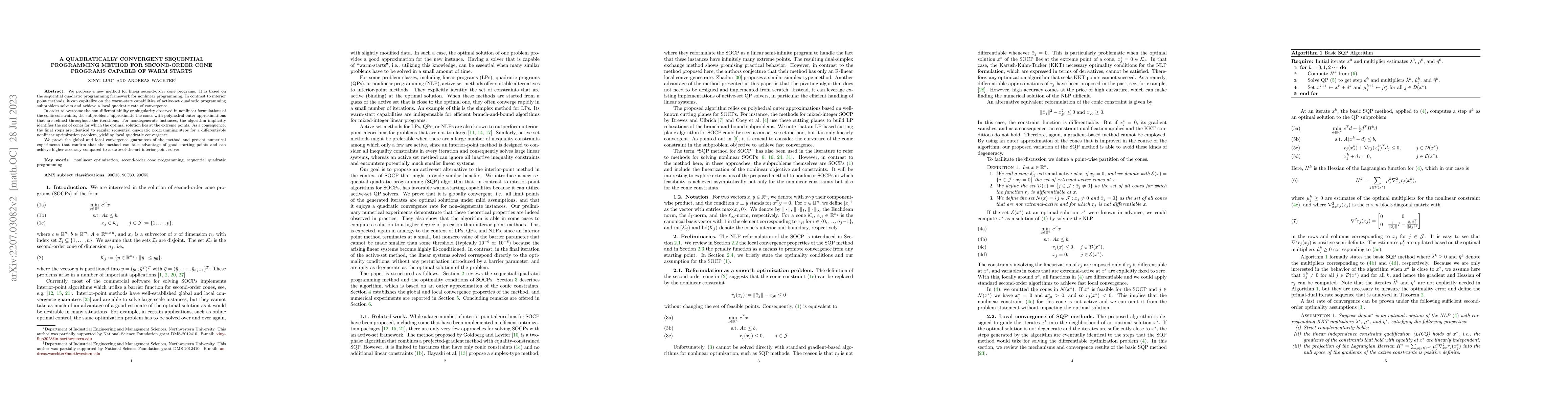 Thumbnail for A Quadratically Convergent Sequential Programming Method for
  Second-Order Cone Programs Capable of Warm Starts