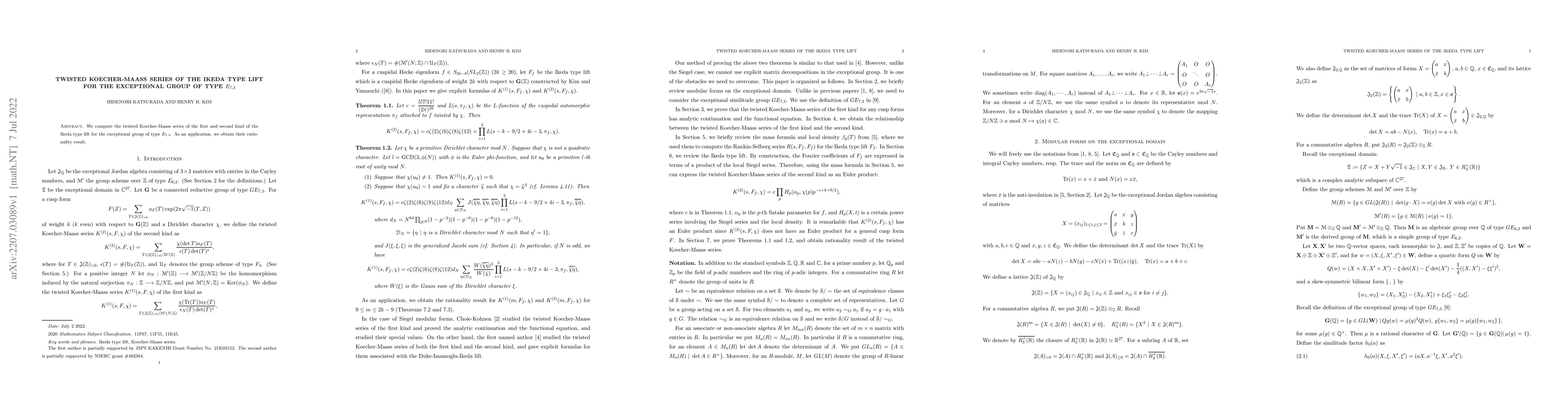 Thumbnail for Twisted Koecher-Maass series of the Ikeda type lift for the exceptional
  group of type $E_{7,3}$