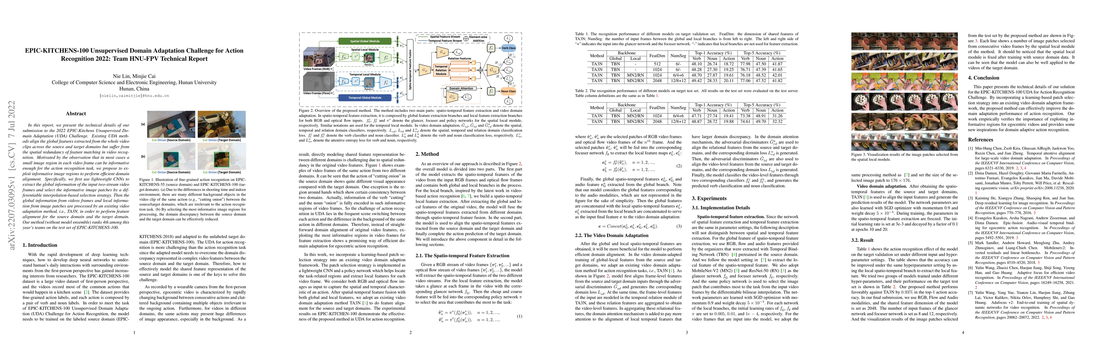 Thumbnail for EPIC-KITCHENS-100 Unsupervised Domain Adaptation Challenge for Action
  Recognition 2022: Team HNU-FPV Technical Report