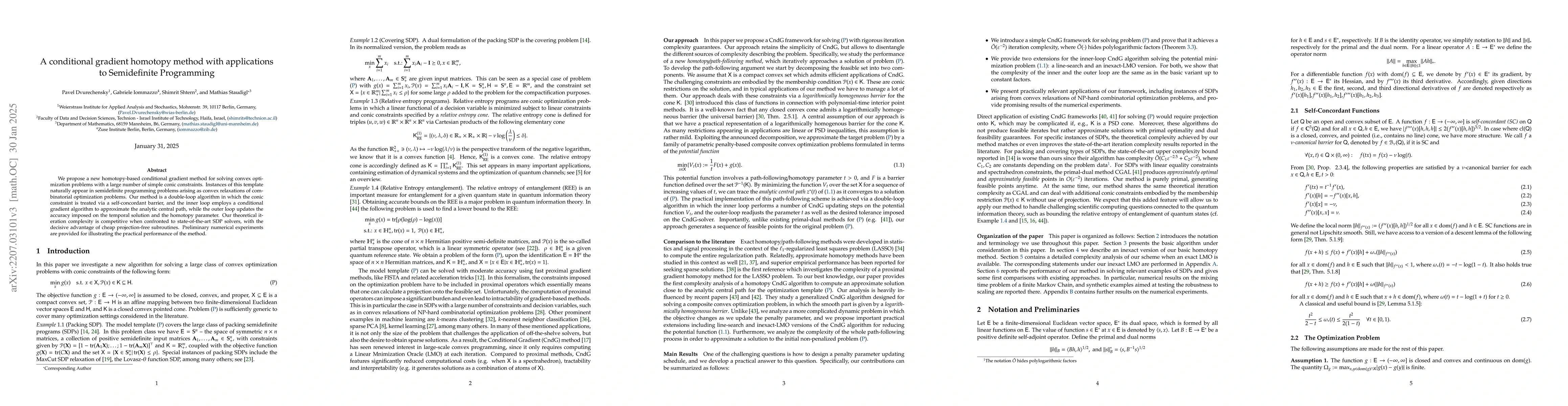 Thumbnail for A conditional gradient homotopy method with applications to Semidefinite
  Programming