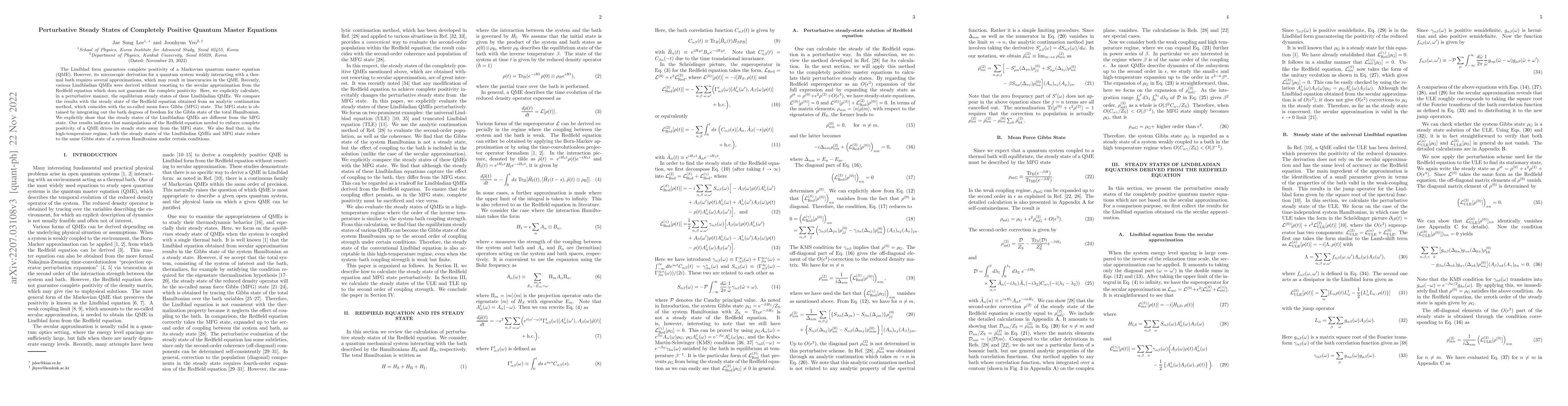 Thumbnail for Perturbative Steady States of Completely Positive Quantum Master
  Equations
