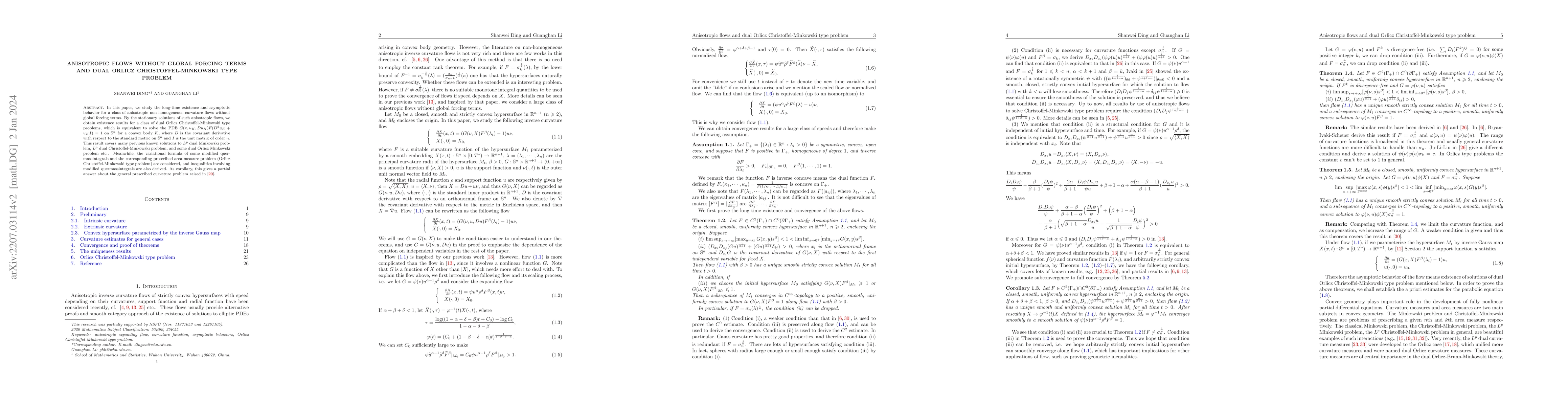 Thumbnail for Anisotropic flows without global terms and dual Orlicz
  Christoffel-Minkowski type problem