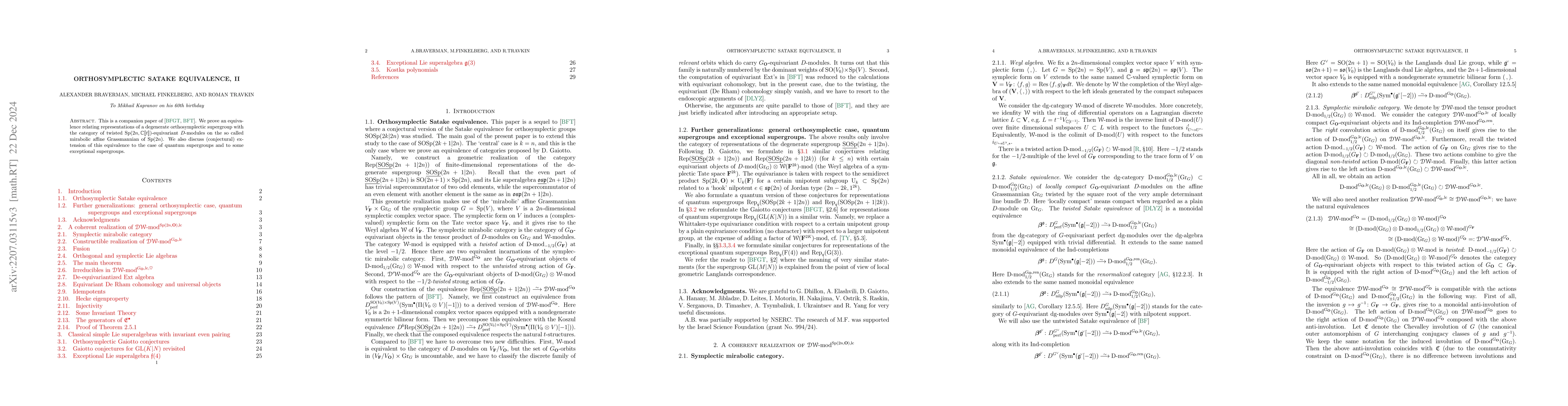 Thumbnail for Orthosymplectic Satake equivalence, II