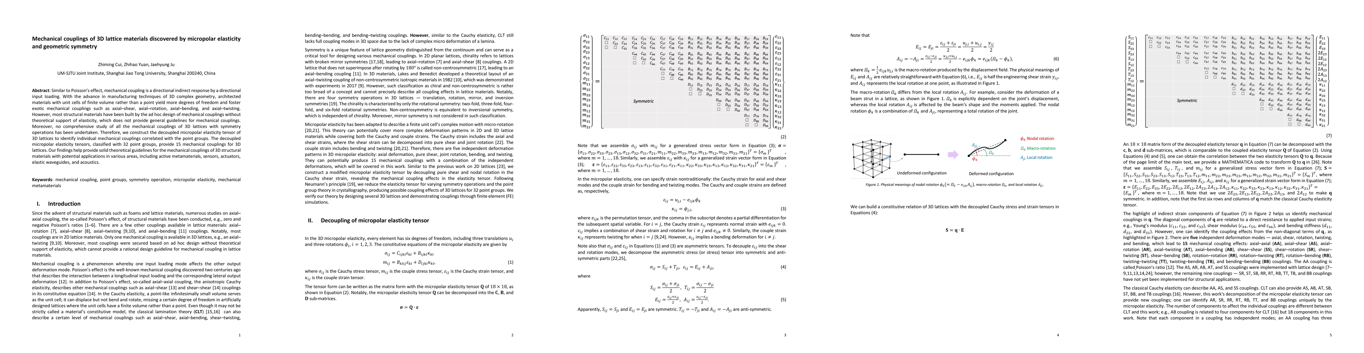 Thumbnail for Mechanical couplings of 3D lattice materials discovered by micropolar
  elasticity and geometric symmetry