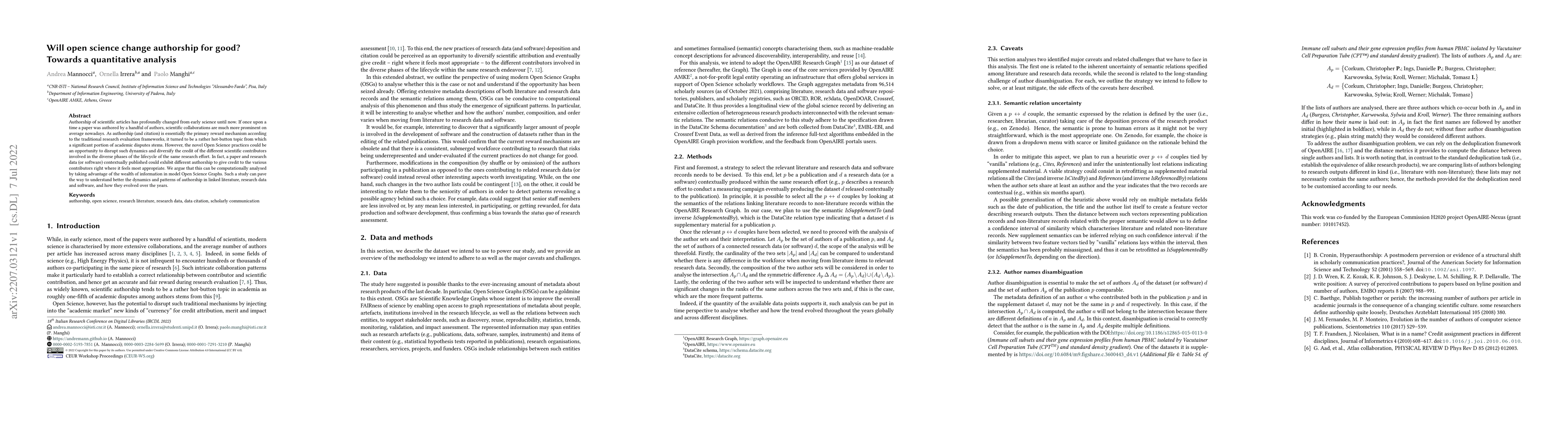 Thumbnail for Will open science change authorship for good? Towards a quantitative
  analysis