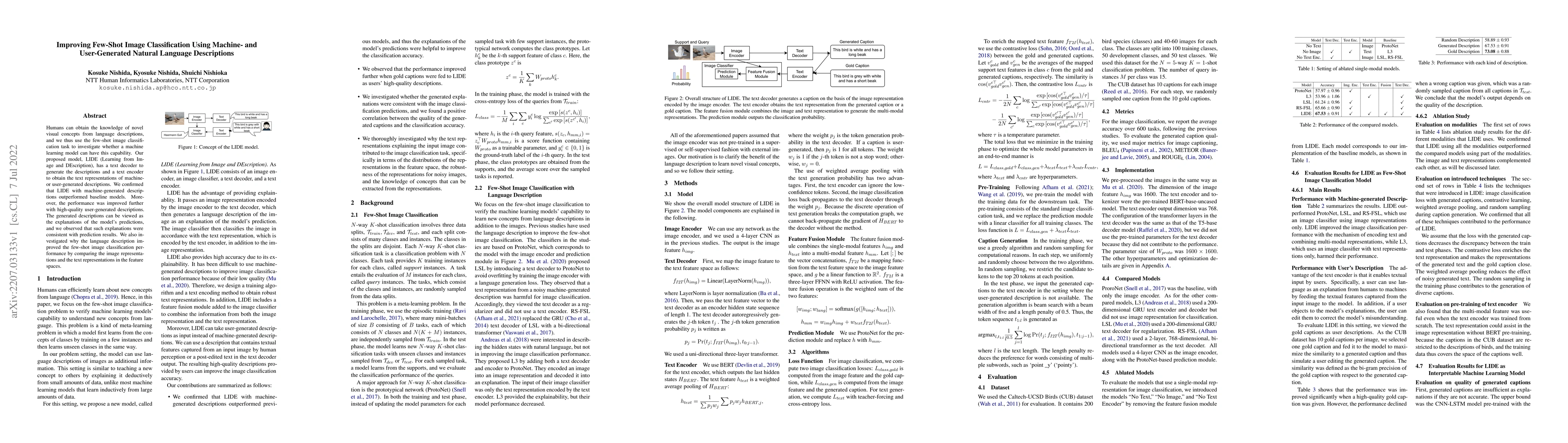 Thumbnail for Improving Few-Shot Image Classification Using Machine- and
  User-Generated Natural Language Descriptions