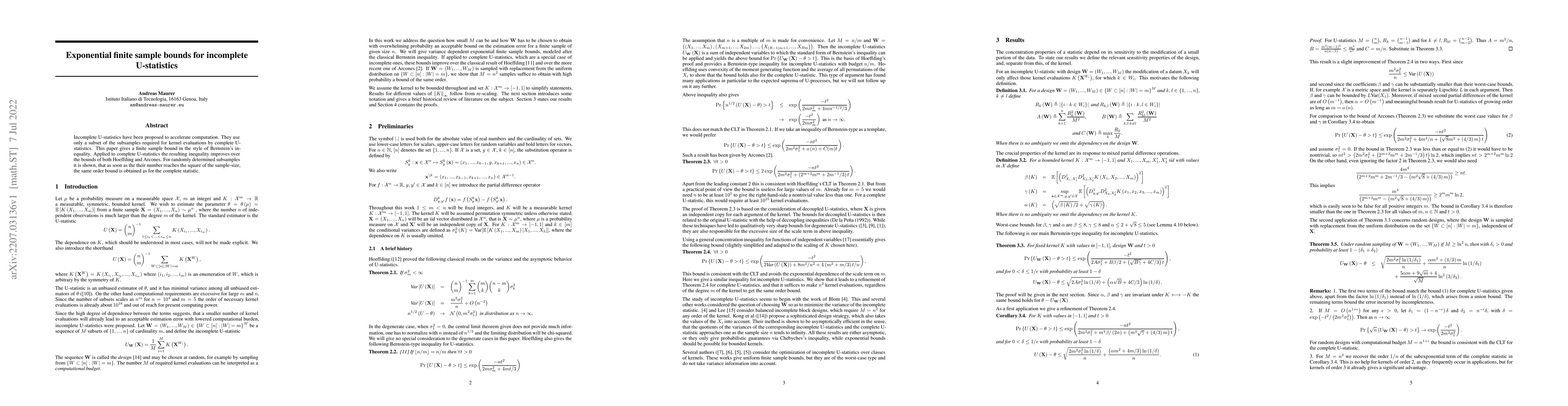 Thumbnail for Exponential finite sample bounds for incomplete U-statistics