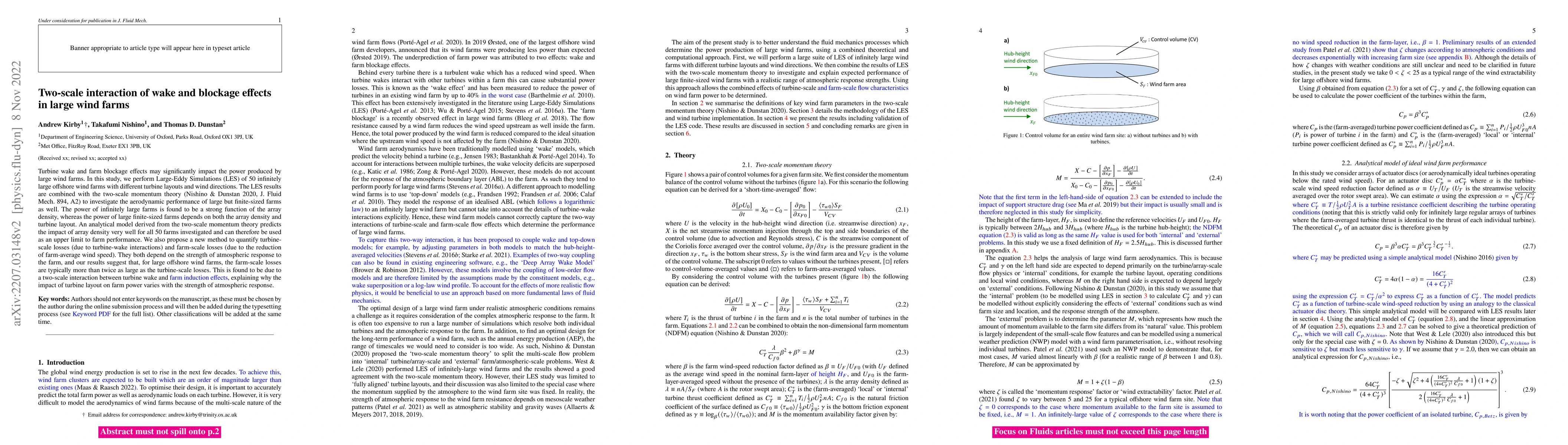 Thumbnail for Two-scale interaction of wake and blockage effects in large wind farms