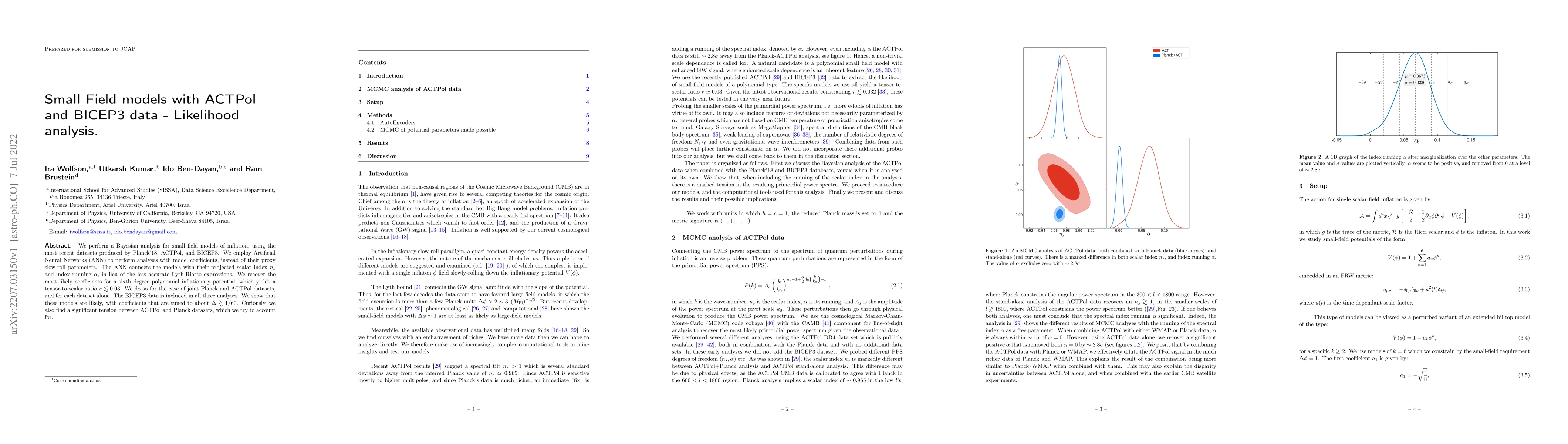 Thumbnail for Small Field models with ACTPol and BICEP3 data -- Likelihood analysis