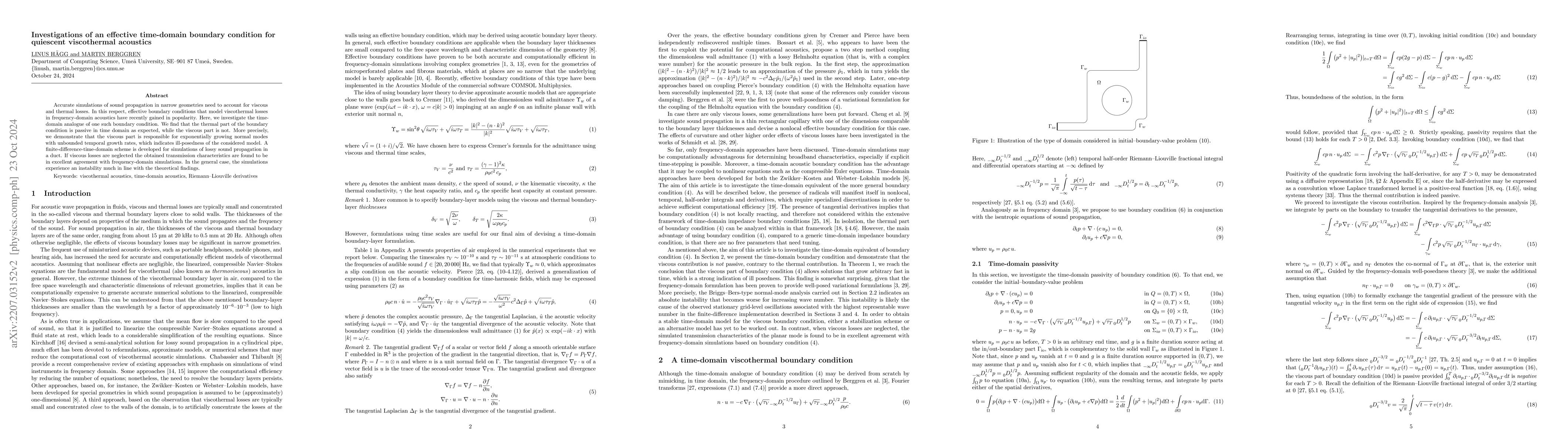 Thumbnail for Investigations of an effective time-domain boundary condition for
  quiscent viscothermal acoustics