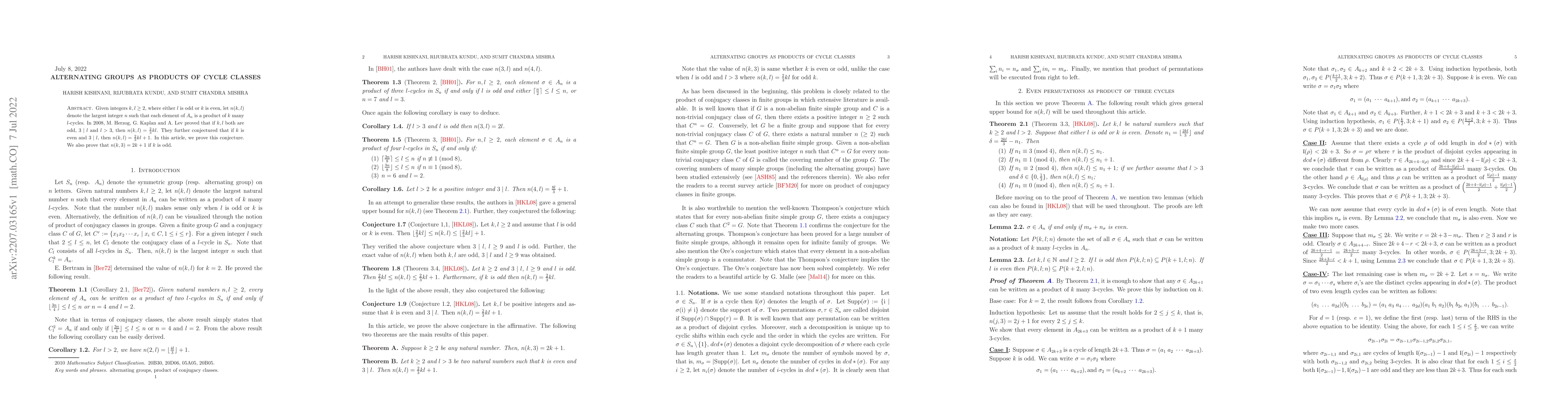 Thumbnail for Alternating groups as products of cycle classes
