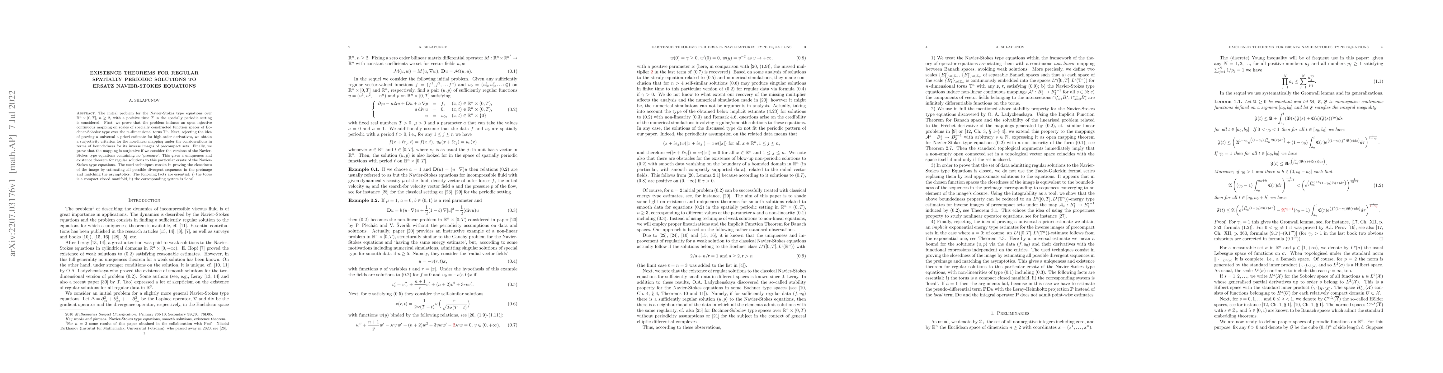Thumbnail for Existence theorems for regular spatially periodic solutions to ersatz
  Navier-Stokes equations