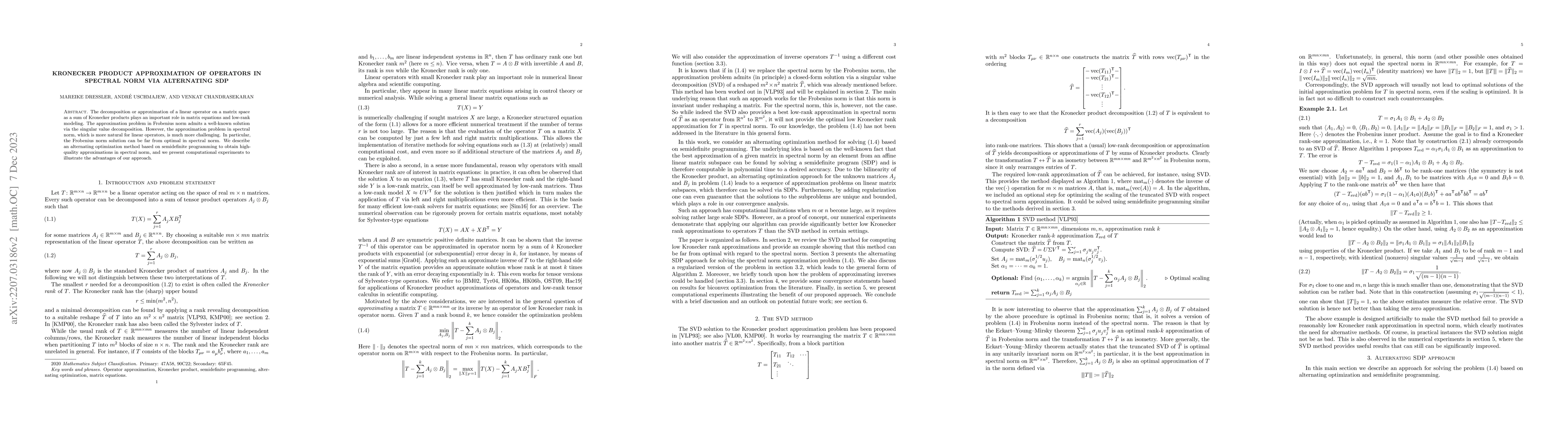 Thumbnail for Kronecker Product Approximation of Operators in Spectral Norm via
  Alternating SDP