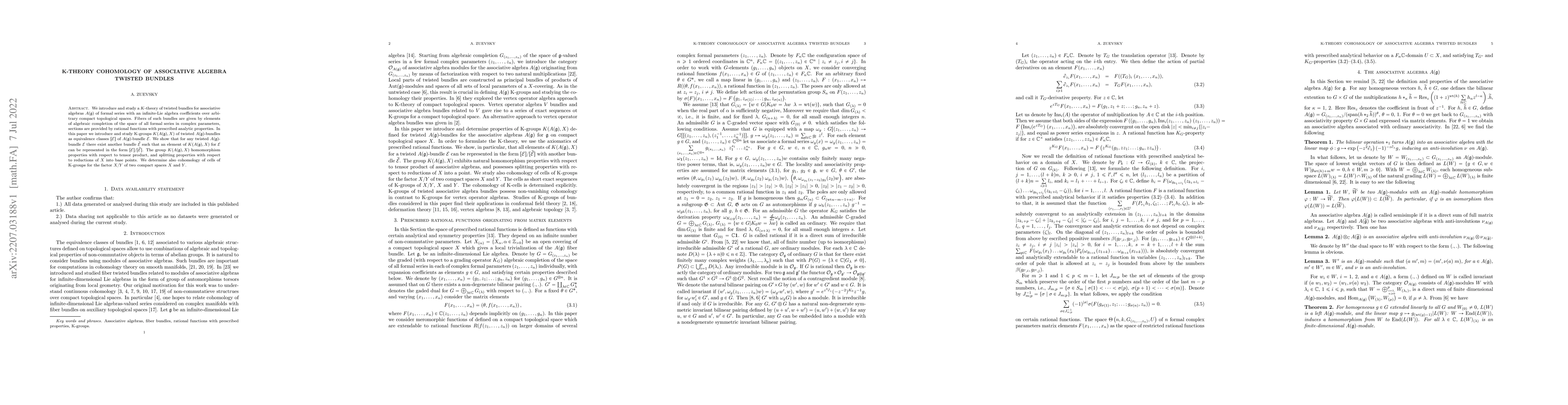 Thumbnail for K-theory cohomology of associative algebra twisted bundles