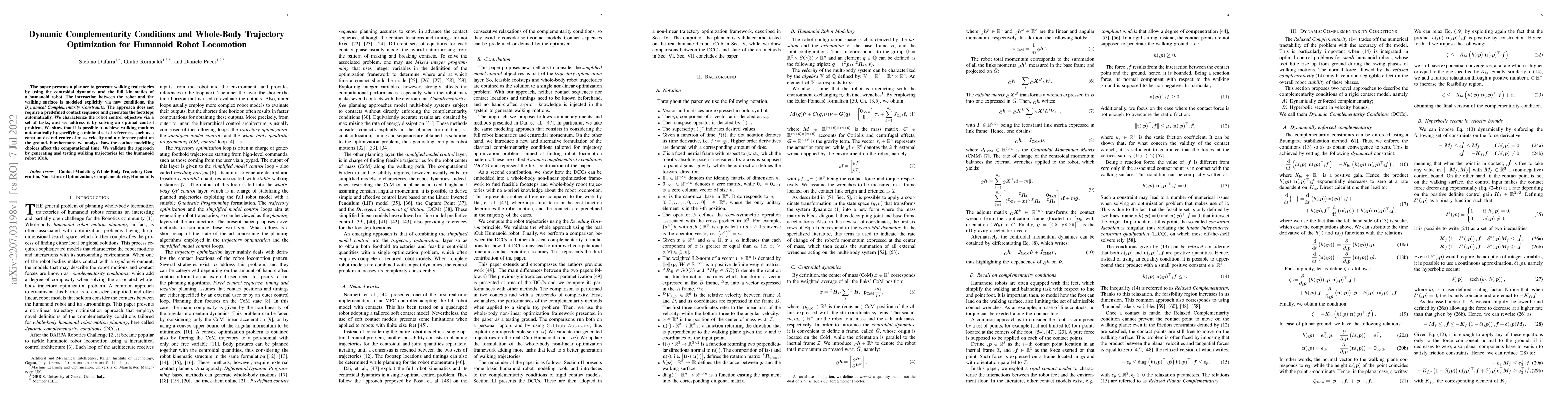 Thumbnail for Dynamic Complementarity Conditions and Whole-Body Trajectory
  Optimization for Humanoid Robot Locomotion