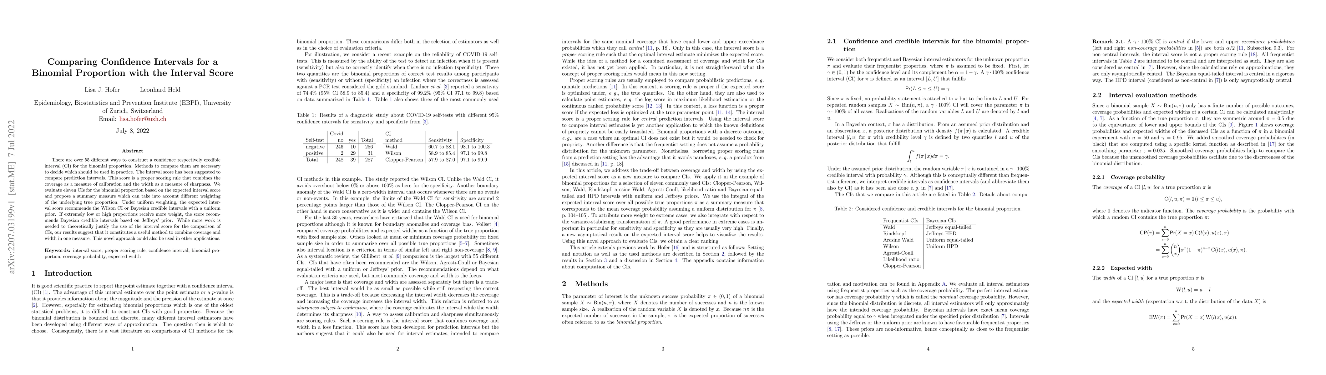 Thumbnail for Comparing Confidence Intervals for a Binomial Proportion with the
  Interval Score