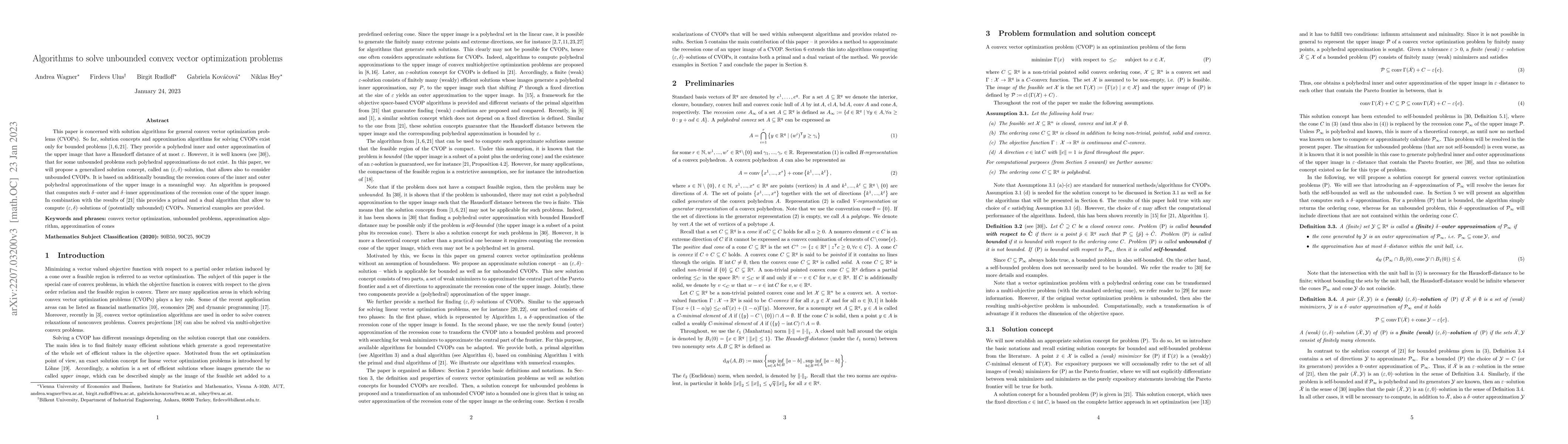 Thumbnail for Algorithms to solve unbounded convex vector optimization problems