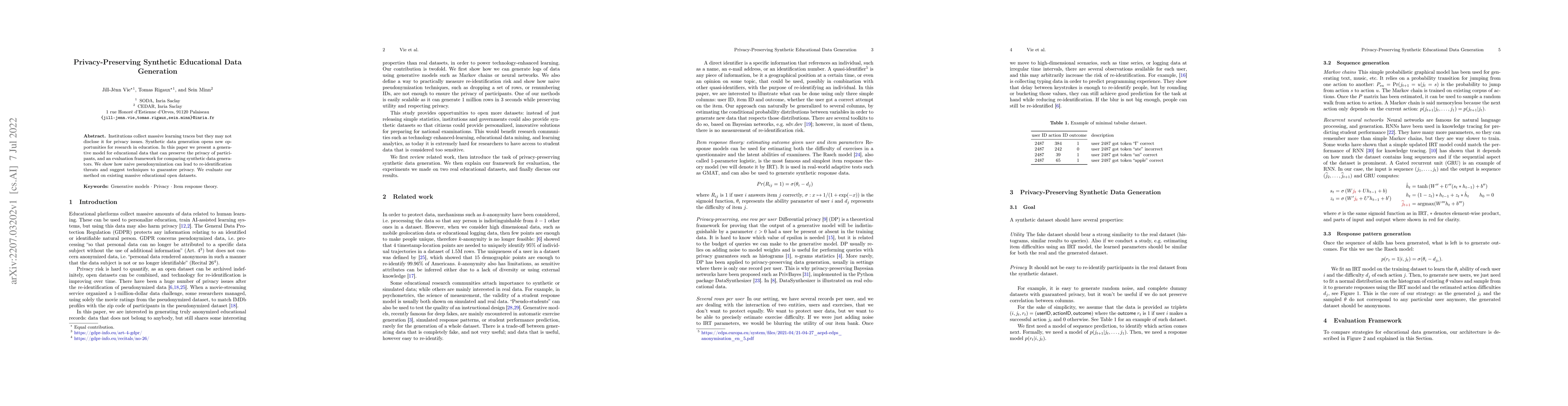 Thumbnail for Privacy-Preserving Synthetic Educational Data Generation