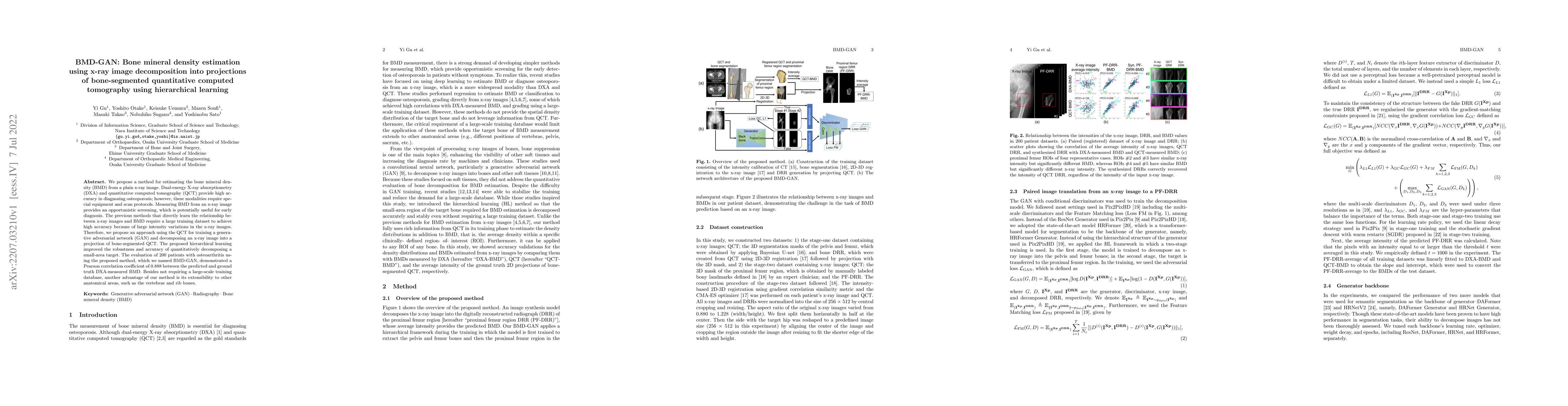 Thumbnail for BMD-GAN: Bone mineral density estimation using x-ray image decomposition
  into projections of bone-segmented quantitative computed tomography using
  hierarchical learning