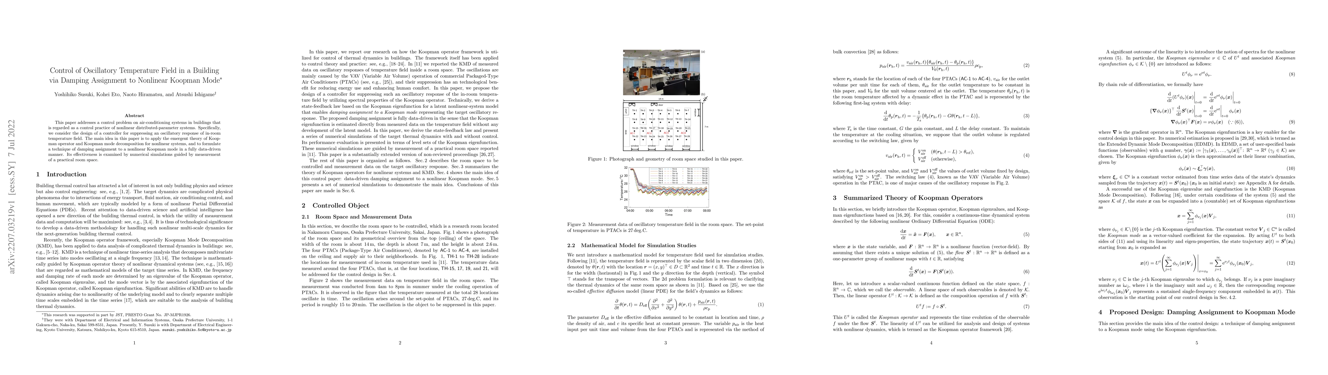 Thumbnail for Control of Oscillatory Temperature Field in a Building via Damping
  Assignment to Nonlinear Koopman Mode