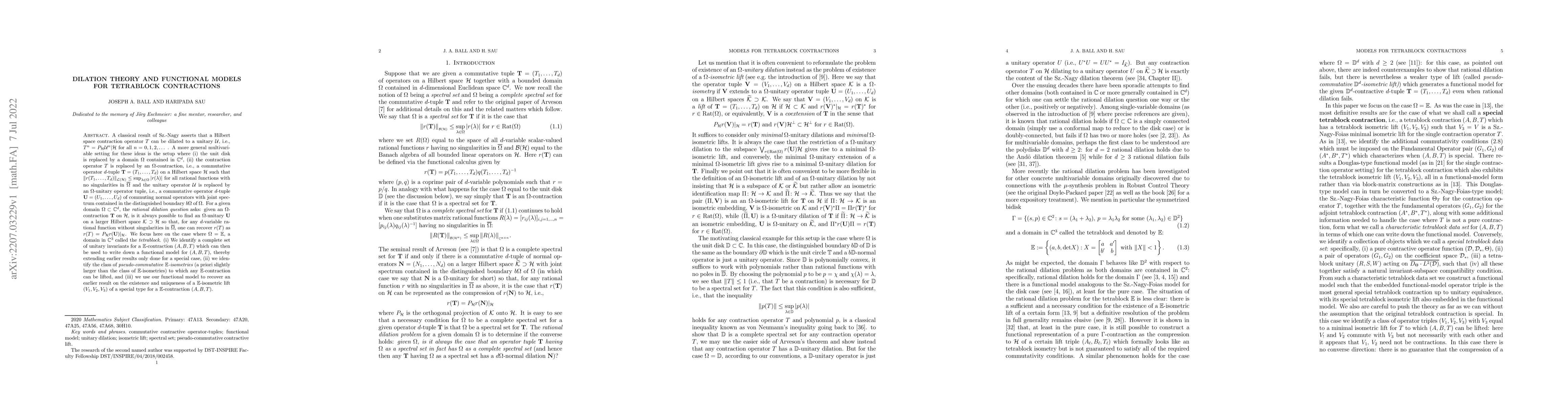 Thumbnail for Dilation theory and functional models for tetrablock contractions
