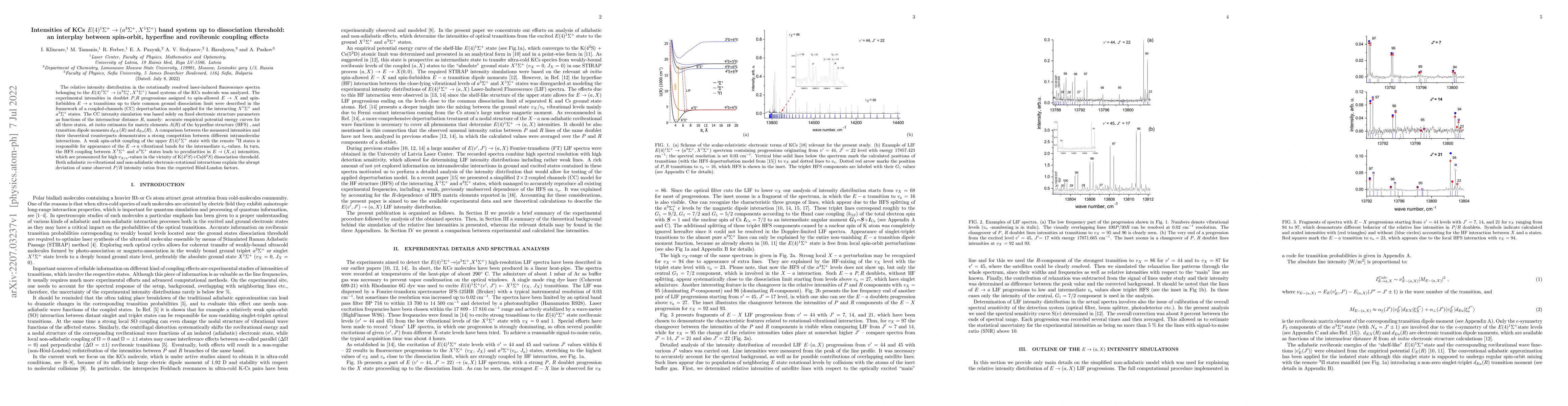 Thumbnail for Intensities of KCs $E(4)^1\Sigma^+\to (a^3\Sigma^+,X^1\Sigma^+)$ band
  system up to dissociation threshold: an interplay between spin-orbit,
  hyperfine and rovibronic coupling effects