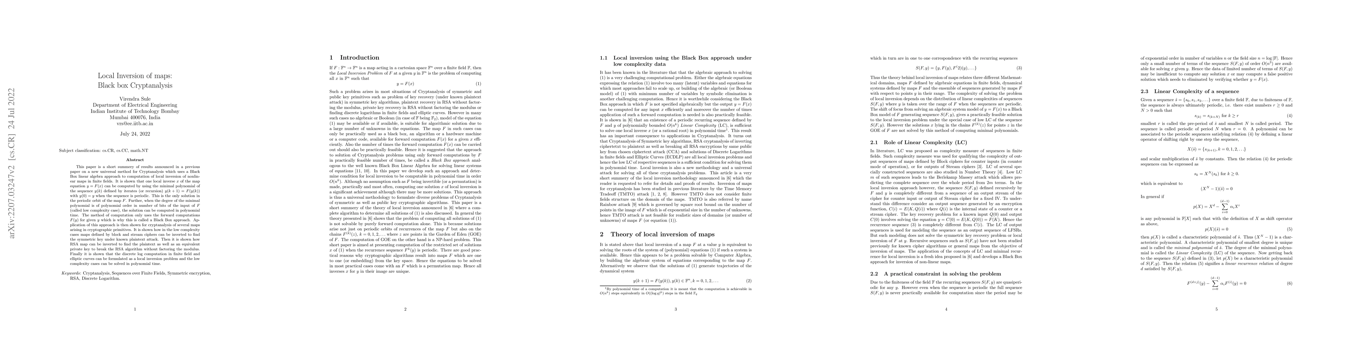 Thumbnail for Local Inversion of maps: Black box Cryptanalysis