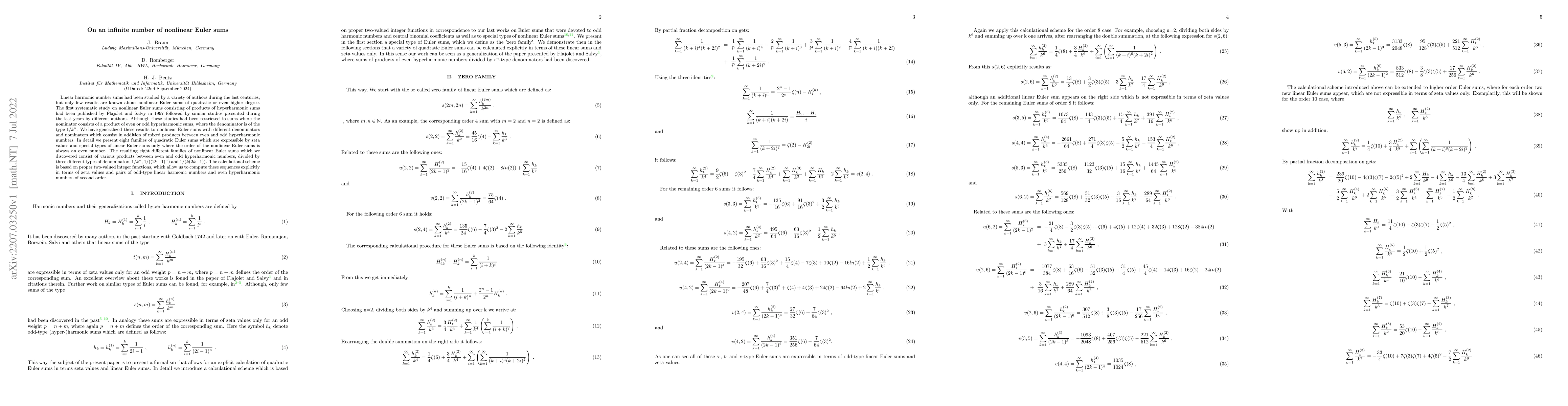 Thumbnail for On an infinite number of nonlinear Euler sums